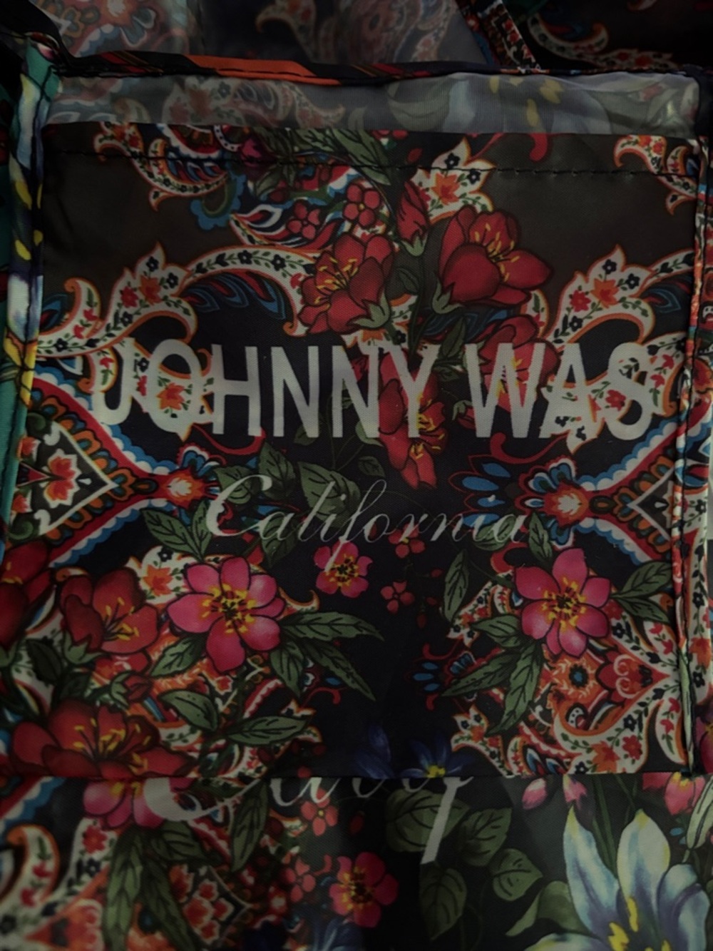 Johnny Was Teal Paisley Floral Foldable Tote - Picture 3 of 4